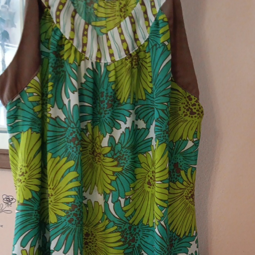 Floral Sleeveless Dress with Brown Accents